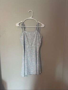 Light Blue Floral Tie-Strap Mini Dress